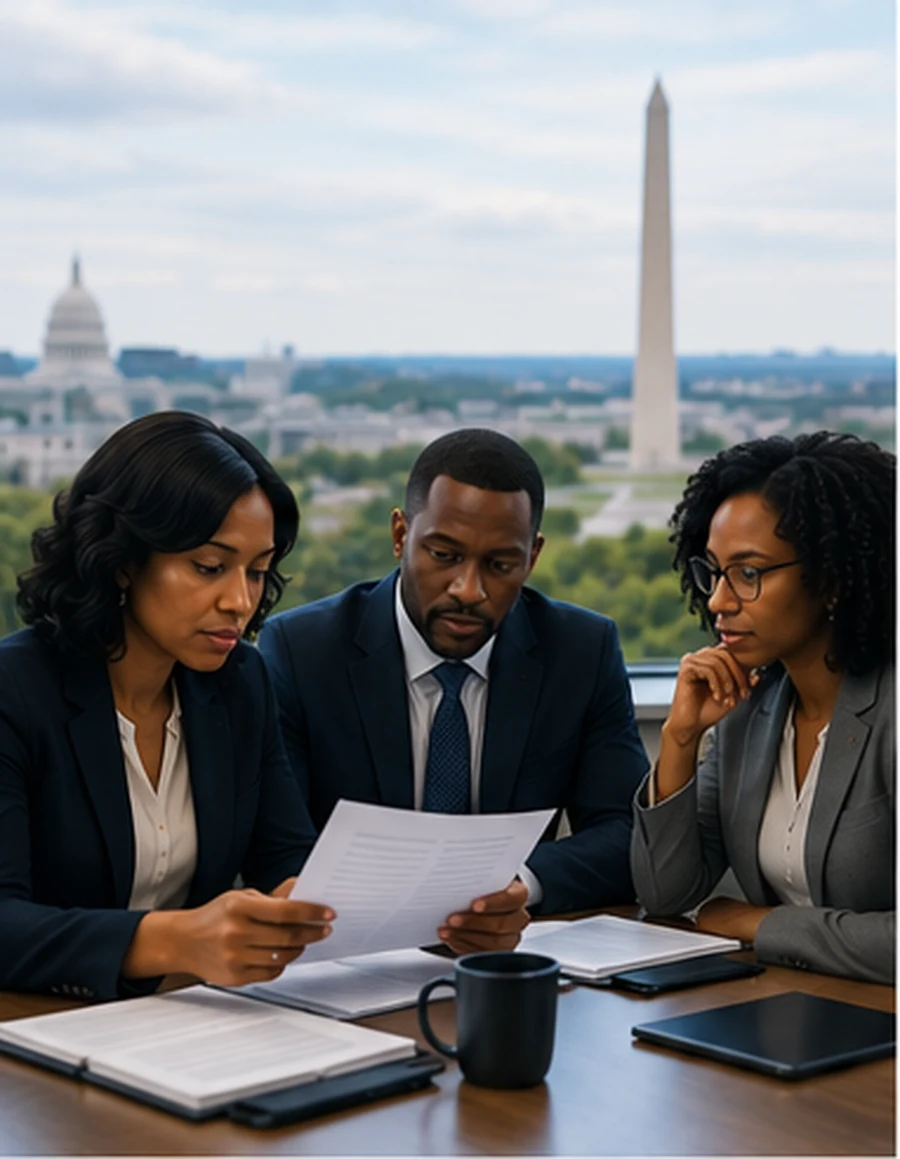 Federal professionals reviewing audit findings and risk